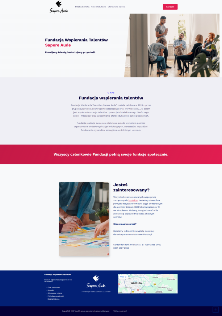 Fundacja Wspierania Talentow Sapere Aude – realizacja strony WWW na WordPressie