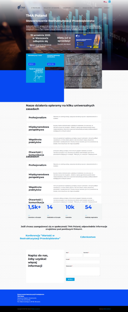 TMA Poland Stowarzyszenie Restrukturyzacji Przedsiębiorstw – realizacja strony WWW na WordPressie