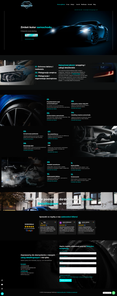 Chestergarage – Studio Detalingowe – realizacja strony WWW na WordPressie